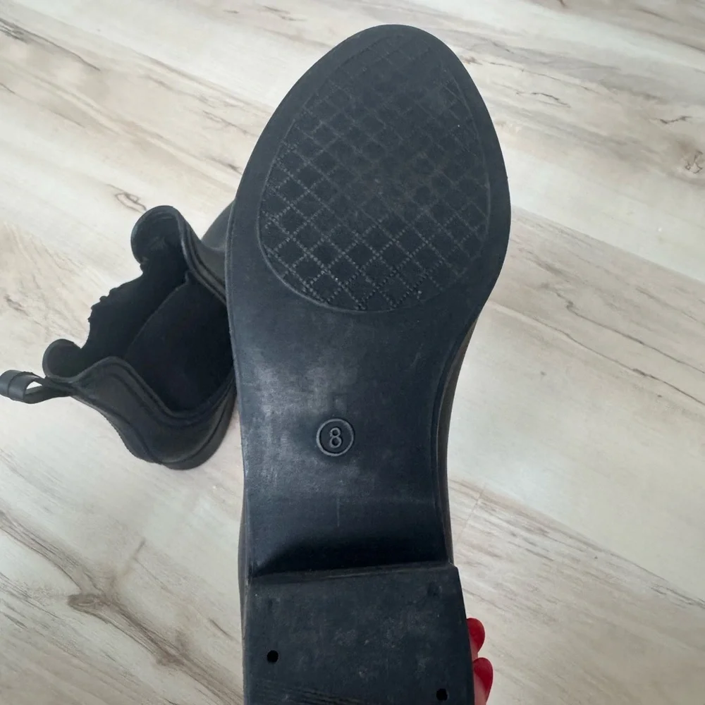 Jeffrey Campbell Black Chelsea Rain Boot with Blue Insole